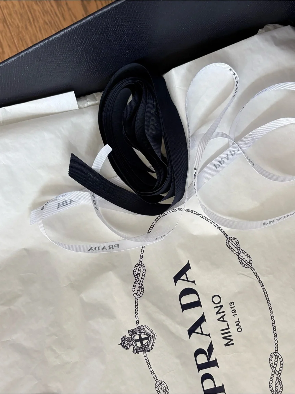 Prada Navy Blue Textured Large Gift Logo Box with Ribbon